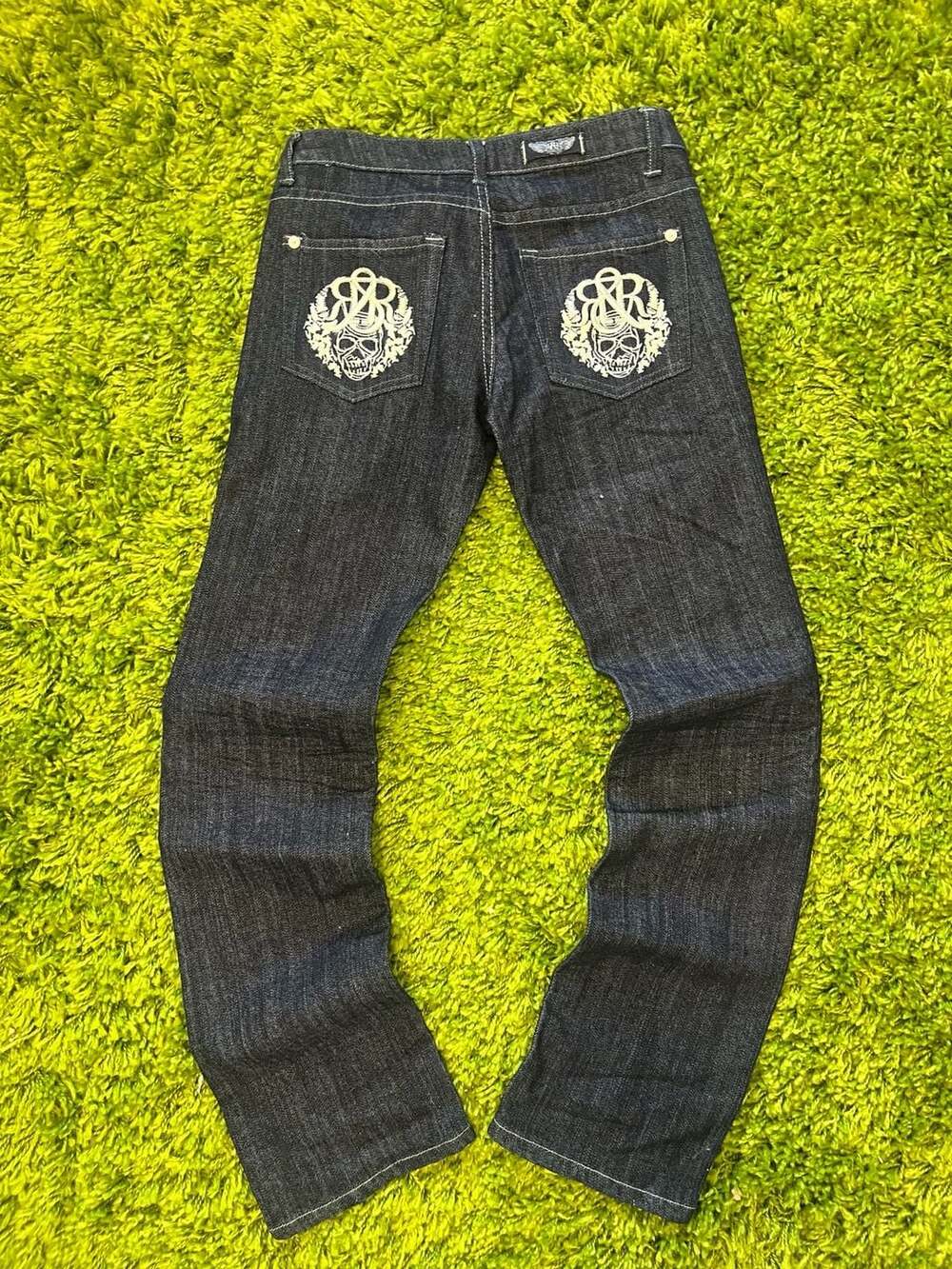 Rock Revival Dark Wash Skull Embroidered Straight Leg Jeans